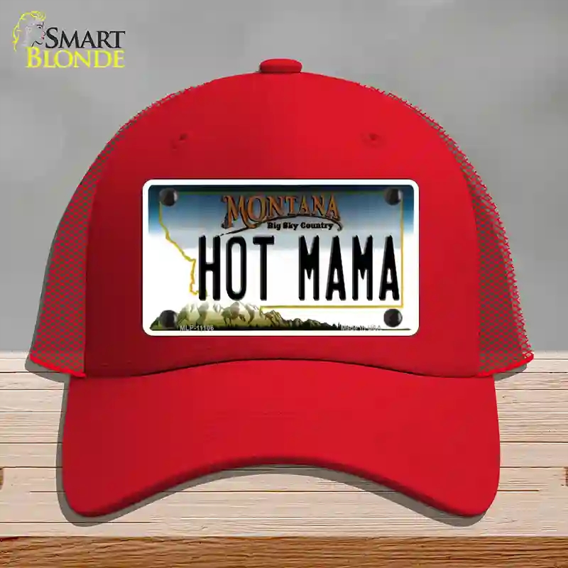 HAT17-MLP-11106 Hot Mama Montana State Novelty License Plate Hat, Mesh - Red