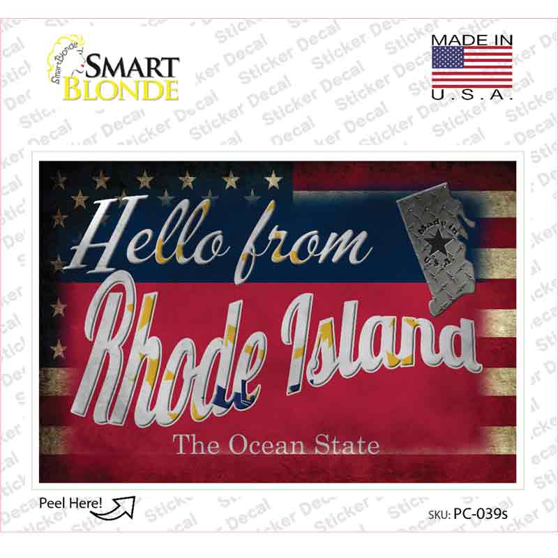 PC-039s-M Hello From Rhode Island Novelty Postcard Sticker Decals, Medium