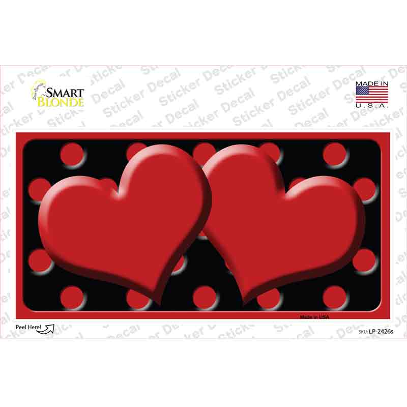 LP-2426s-M Red Black Polka Dot Center Hearts Novelty Sticker Decal, Medium