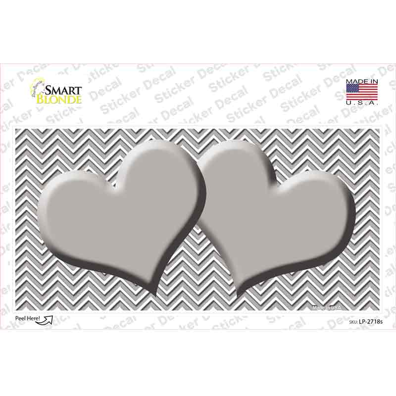 LP-2718s-M Gray White Chevon Center Hearts Novelty Sticker Decal, Medium