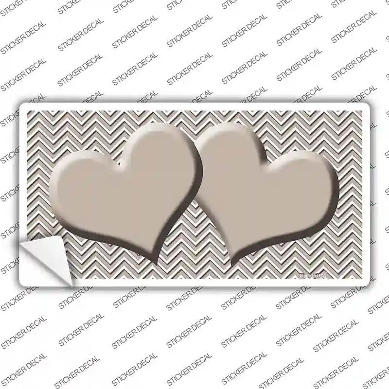 LP-2721s-L Tan White Chevron Center Hearts Novelty Sticker Decal, Large