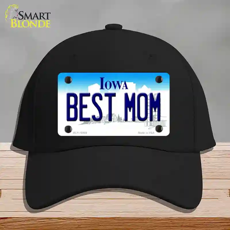 HAT03-MLP-10969 Best Mom Iowa Novelty License Plate Hat, Cotton - Black