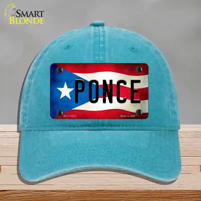 HAT10-MLP-11372 Ponce Puerto Rico Flag Novelty License Plate Hat, Unconstructed Cotton - Lake Blue