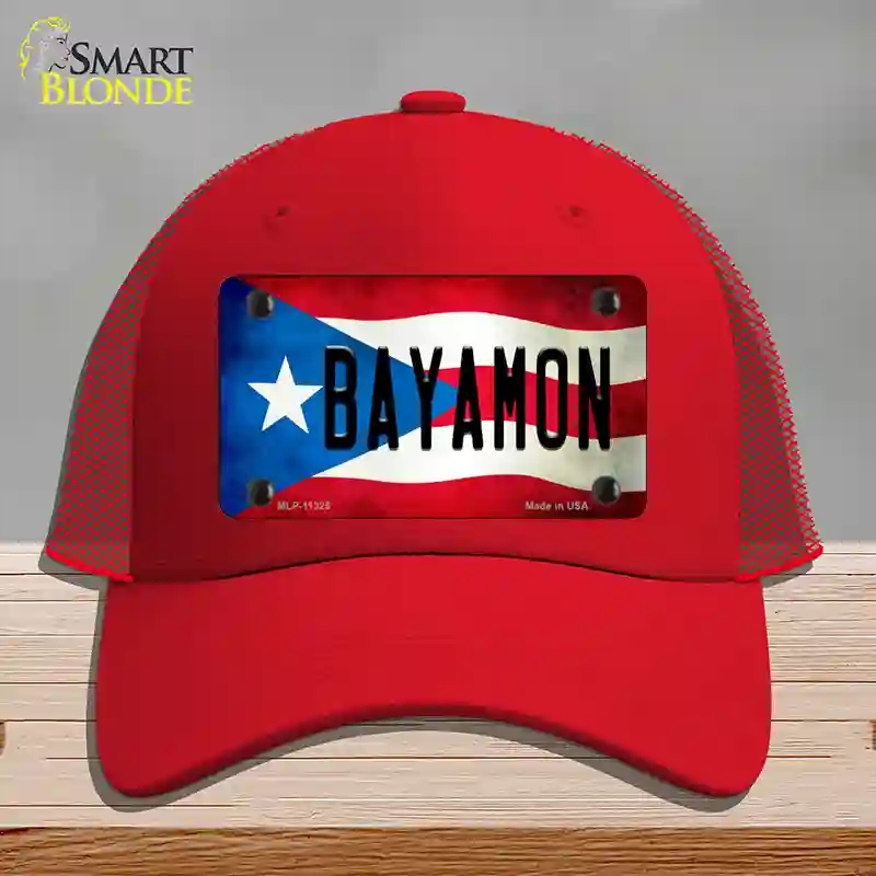 HAT17-MLP-11325 Bayamon Puerto Rico Flag Novelty License Plate Hat, Mesh - Red