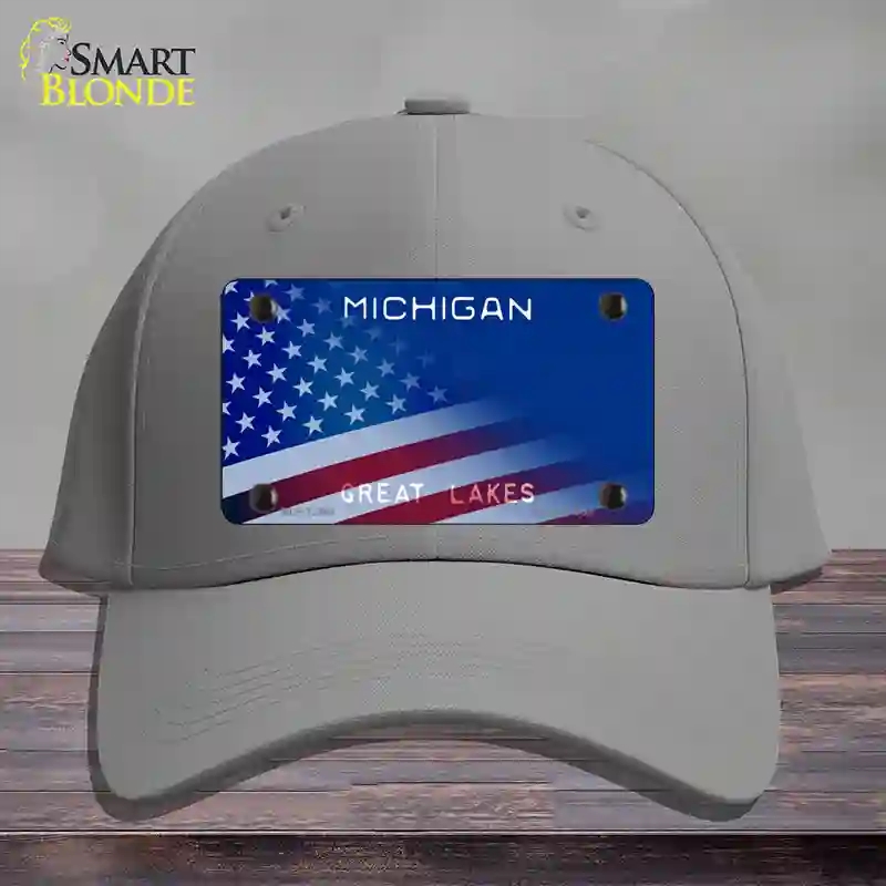 HAT23-MLP-12449 Michigan Great Lakes American Flag Novelty License Plate Hat, Cotton - Gray