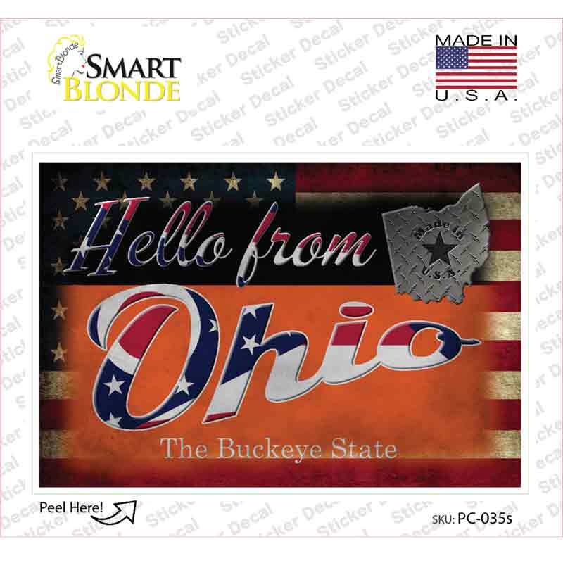 PC-035s-M Hello From Ohio Novelty Postcard Sticker Decals, Medium