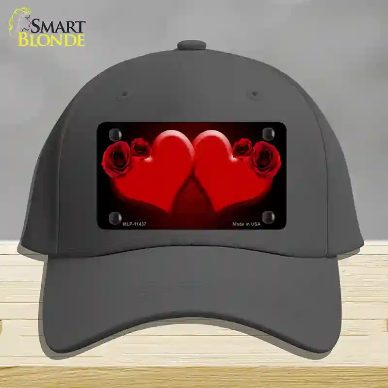 HAT04-MLP-11437 Hearts Over Roses in Red Novelty License Plate Hat, Cotton - Charcoal