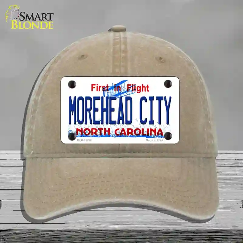 HAT09-MLP-11748 Morehead City North Carolina State Novelty License Plate Hat, Unconstructed Cotton - Khaki