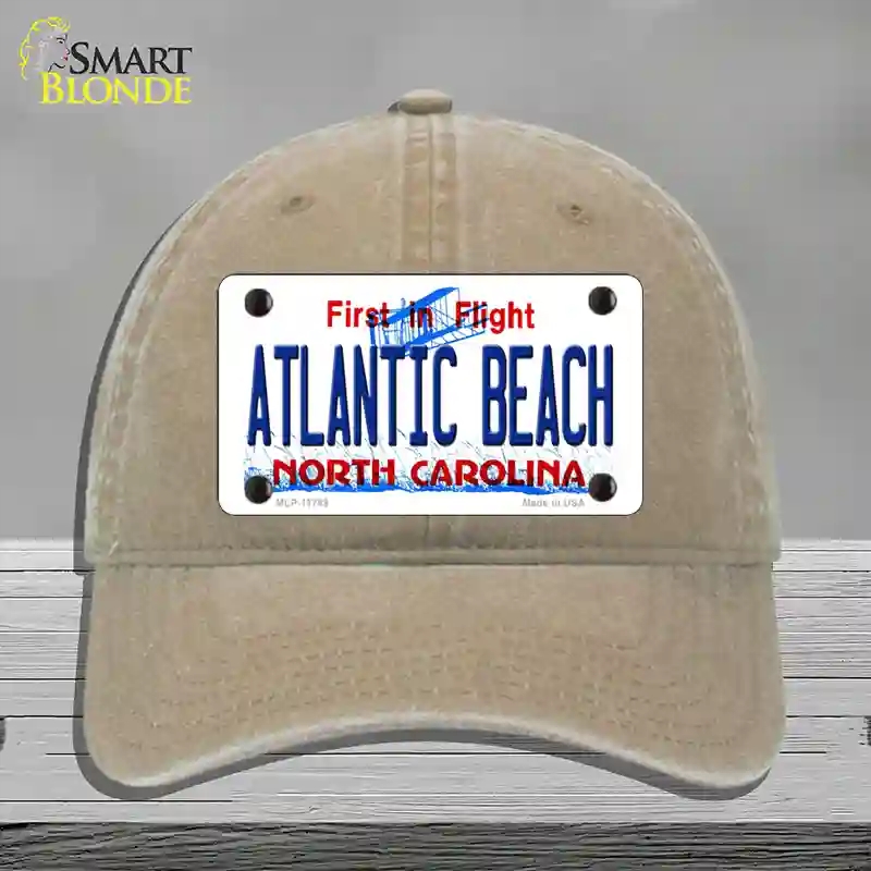 HAT09-MLP-11749 Atlantic Beach North Carolina State Novelty License Plate Hat, Unconstructed Cotton - Khaki