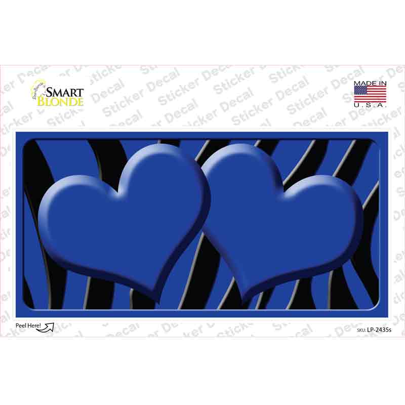 LP-2435s-M Blue Black Zebra Centered Hearts Novelty Sticker Decal, Medium