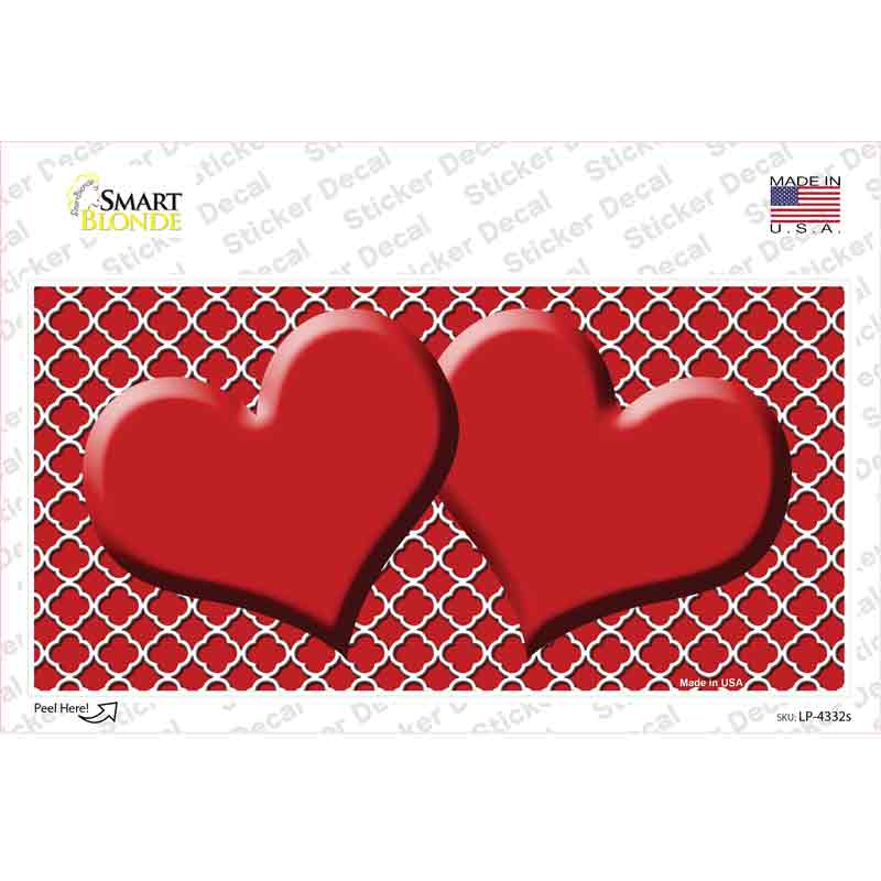 LP-4332s-M Red White Quatrefoil Center Hearts Novelty Sticker Decal, Medium