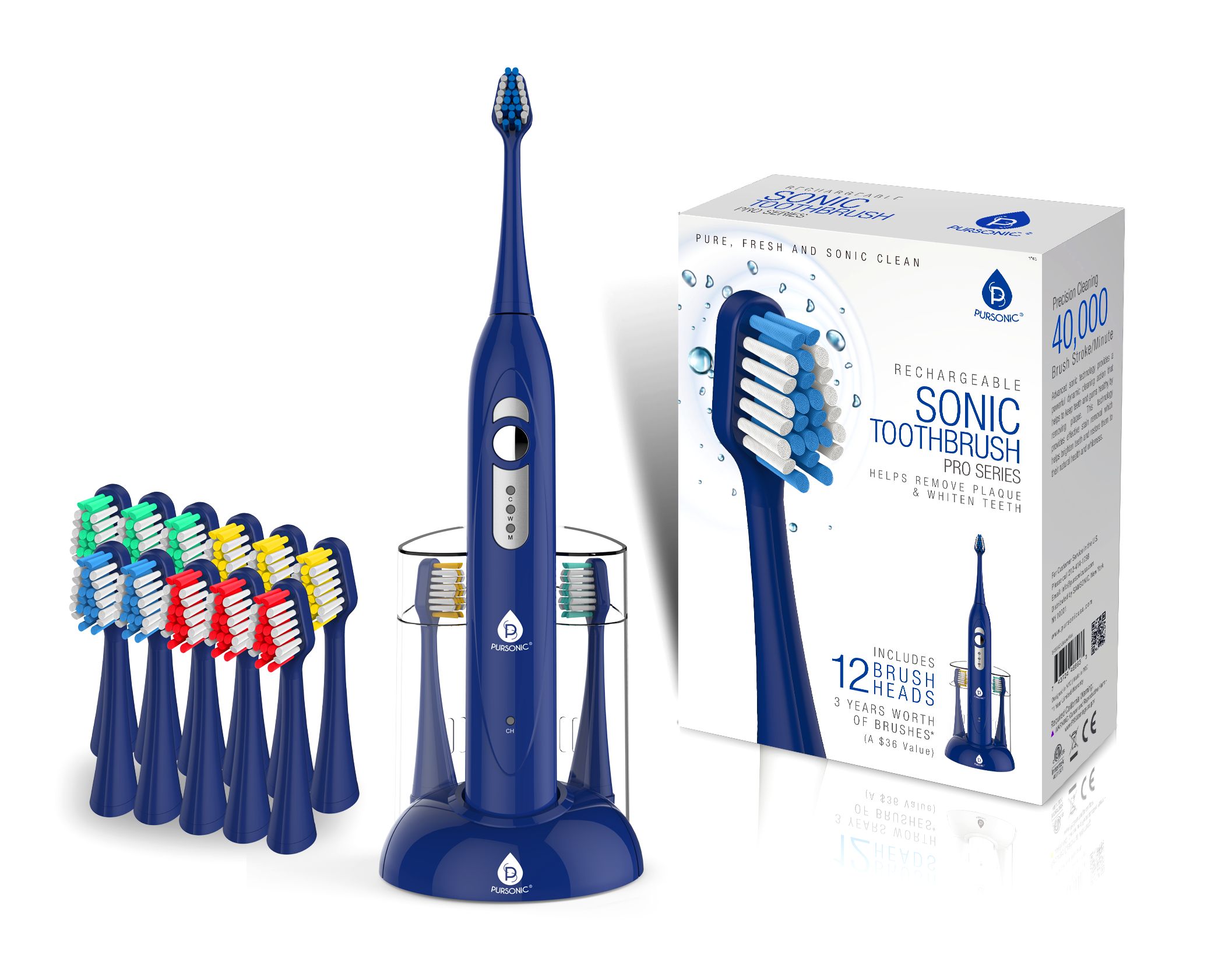S430BE Rechargeable Electric Toothbrush with 12 BRUSH HEADS  BLUE