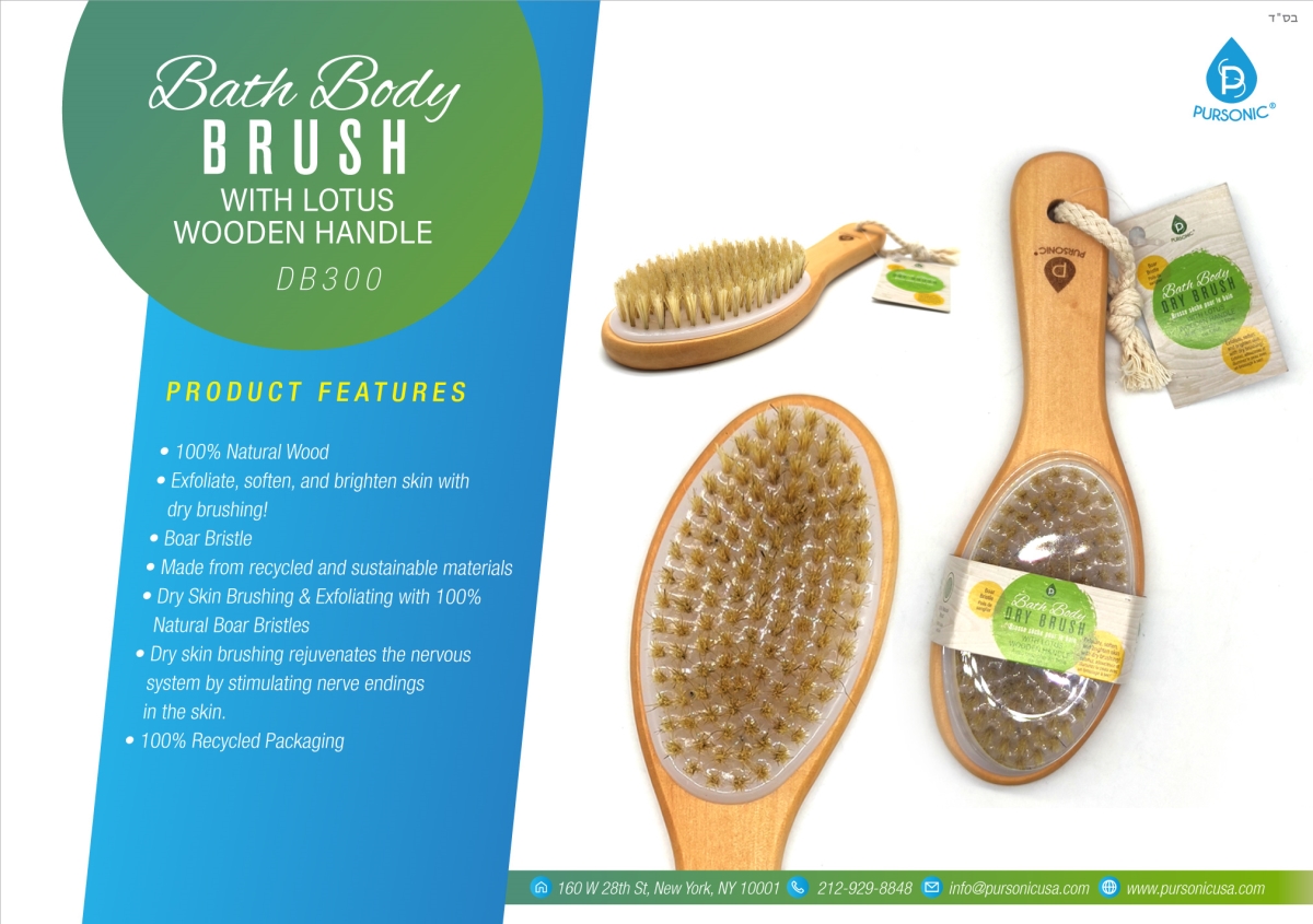 Bath Body Brush with Lotus Wooden Handle