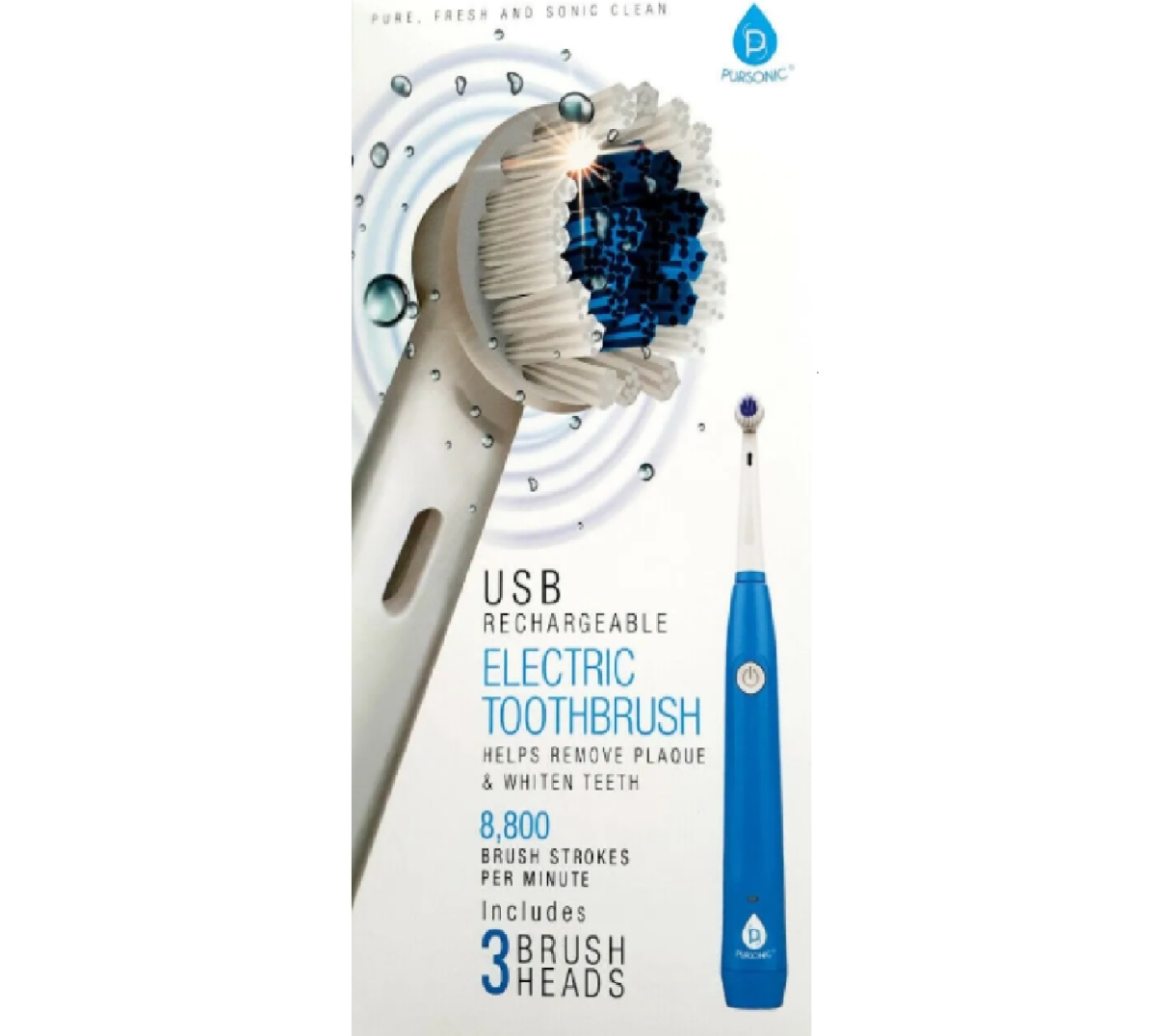 RET20USB USB Rechargeable Rotary Toothbrush with 3 Brush Heads
