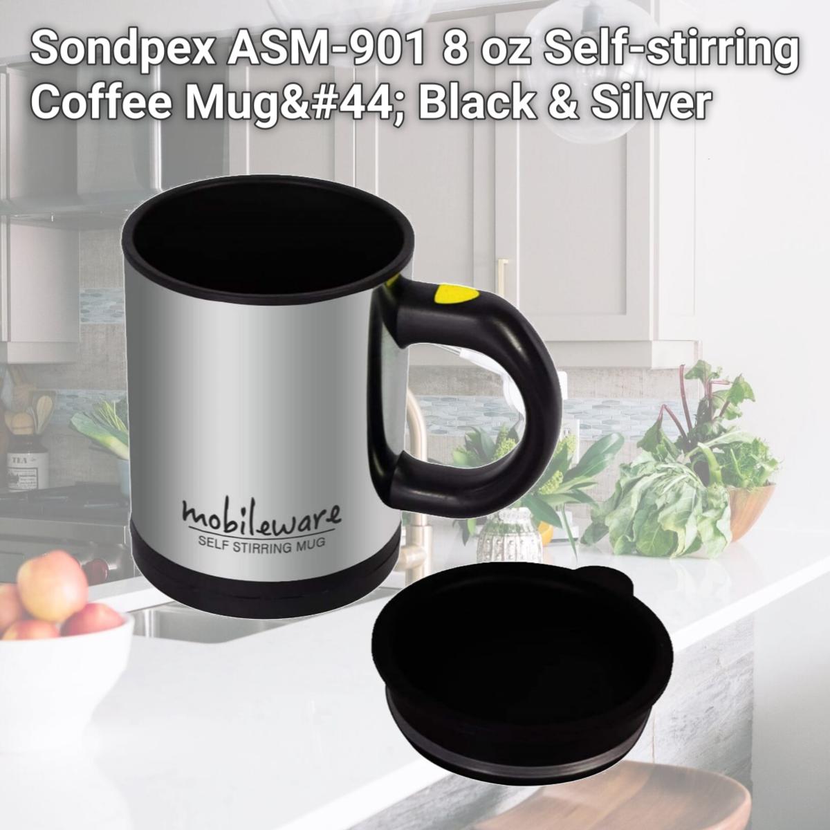 Picture of Sondpex ASM-901 8 oz Self-stirring Coffee Mug, Black & Silver