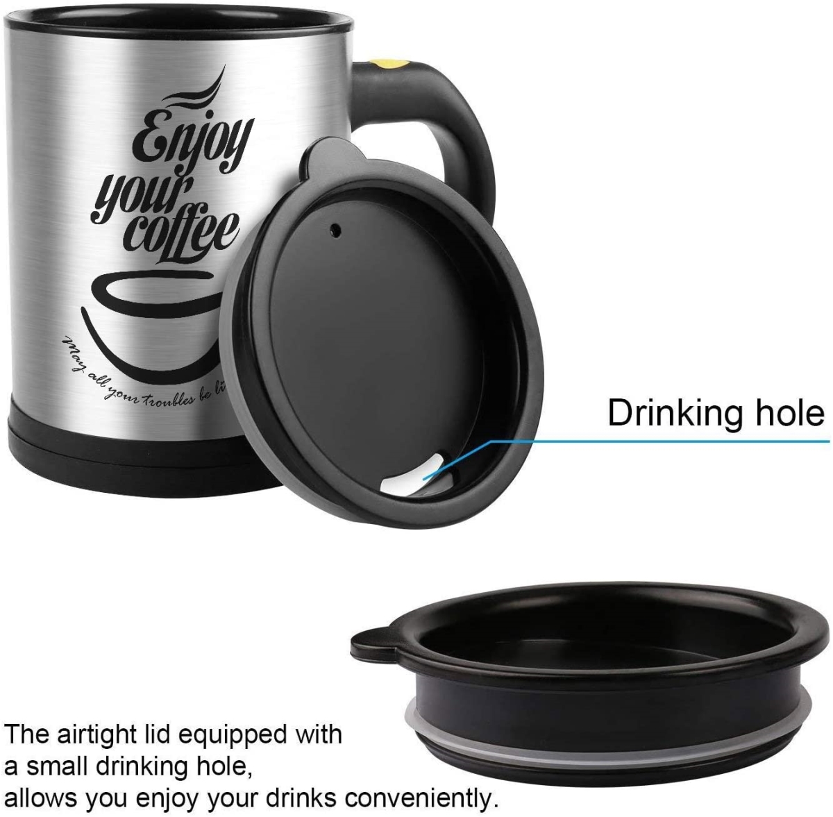 Picture of Sondpex ASM-901 8 oz Self-stirring Coffee Mug, Black & Silver