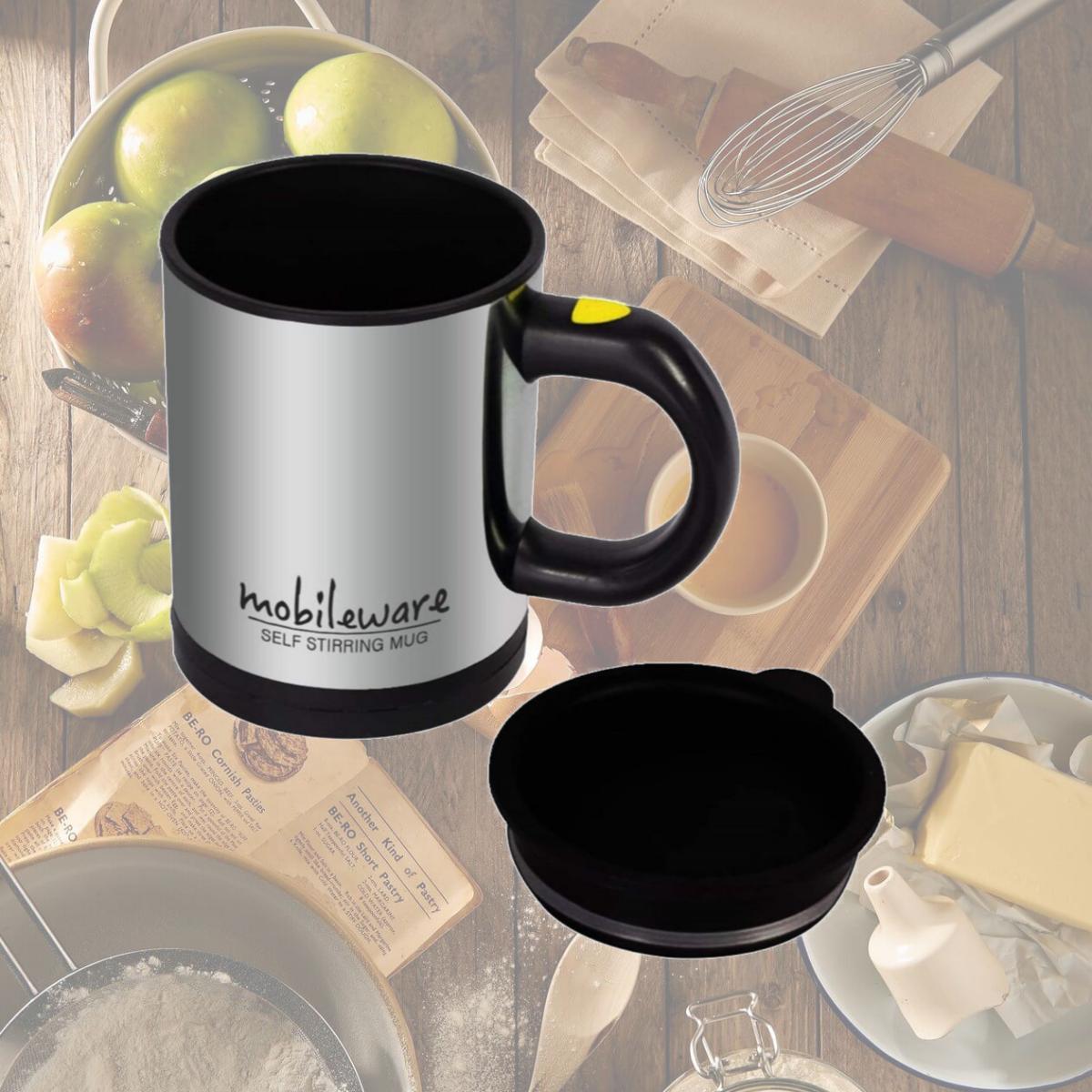 Picture of Sondpex ASM-901 8 oz Self-stirring Coffee Mug, Black & Silver