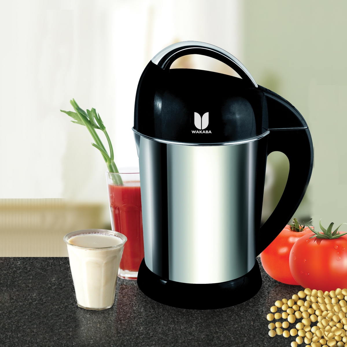 Picture of Wakaba SM-1015 Easy-Clean Automatic Soymilk & Juice Maker, Black & Gray