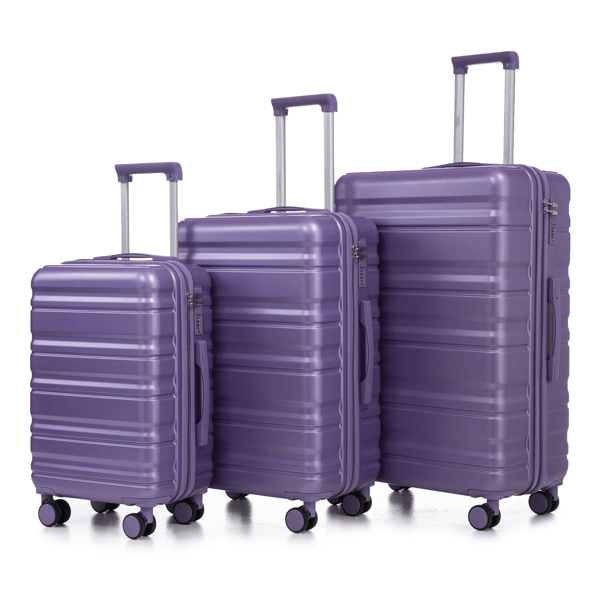 20 in., 24 in. & 28 in. 3-in-1 ABS Spinner Wheel Luggage, Carry on Suitcase, Matching Color, Combination Lock - Purple - 3 Piece