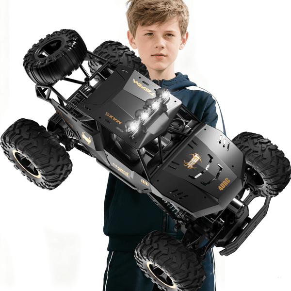 2026 2 Batteries 1-12 Scale Rock Crawler Rechargeable Off Road Truck with 4WD, Metal Shell LED Headlights RC Remote Control Off Road Car Truck