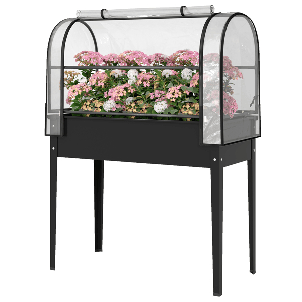D01027HRDT7 Garden Bed with Mini Greenhouse - Black