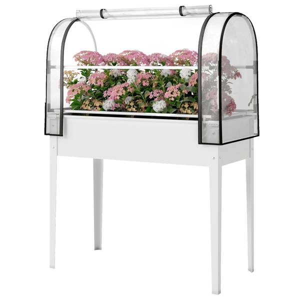 D01027HRDTY Garden Bed with Mini Greenhouse - White