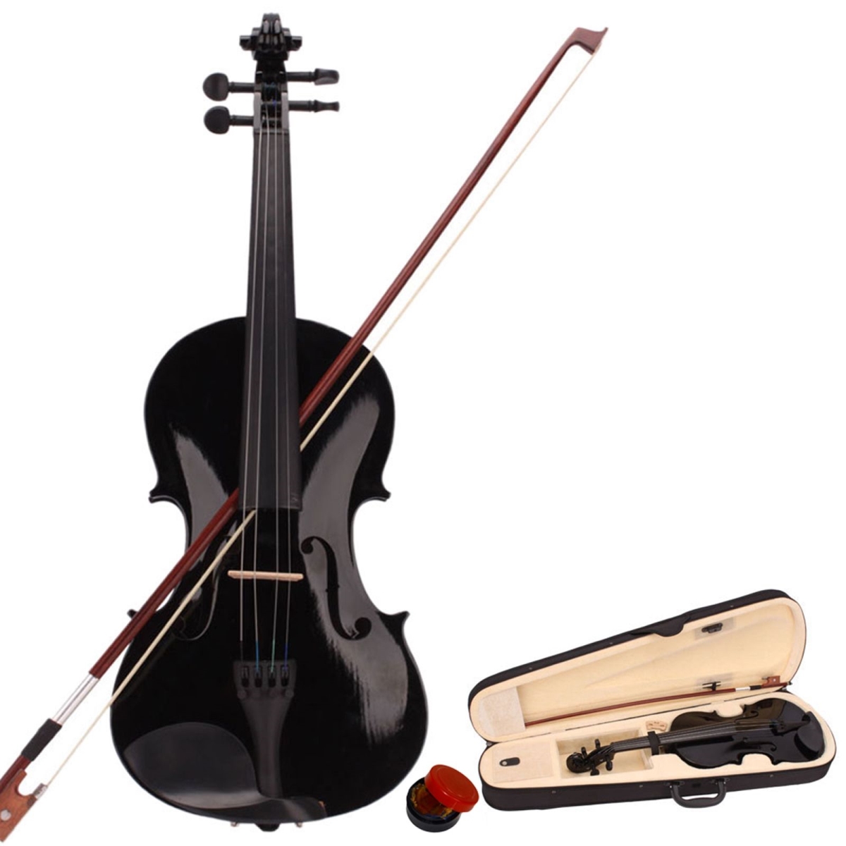 D0102HAHDZA 4-4 Size Acoustic Violin Case - Bow Rosin, Black
