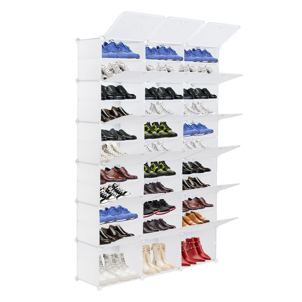 D0102HEB9NG 12-Tier Portable Shoe Rack Organizer 36 Grids Tower Shelf Storage Cabinet Stand Expandable - White RT - 72 Pair