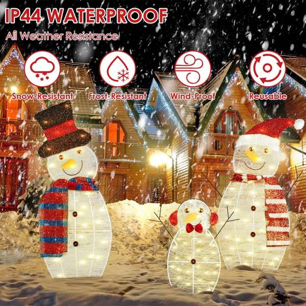 D0102HQTQPA 2D Outdoor Snowman Christmas Decorations Yard - 30 in. Pre Lit Snowman Family with LED Lights - 3 Piece