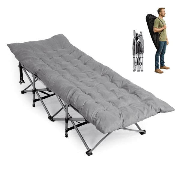 D01027HV4FG Folding Camping Cot Bed with Soft Pad, Portable Outdoor Cot, Adults Sleeping Bed for Home Office Nap Beach Travel - Gray