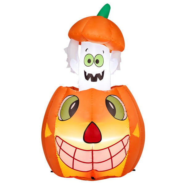 D0102X31GFU 2.8 ft. Halloween Inflatables Animated Pumpkin Ghost, Outdoor Decorations Blow Up Yard Decor with Built-in LED