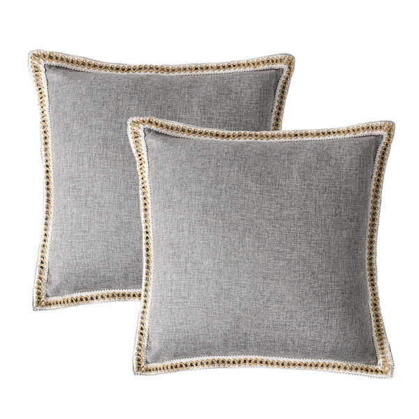 D0102X32NBG 20 x 20 in. Throw Pillow Covers Vintage Linen Trimmed Cushion Covers - Set of 2