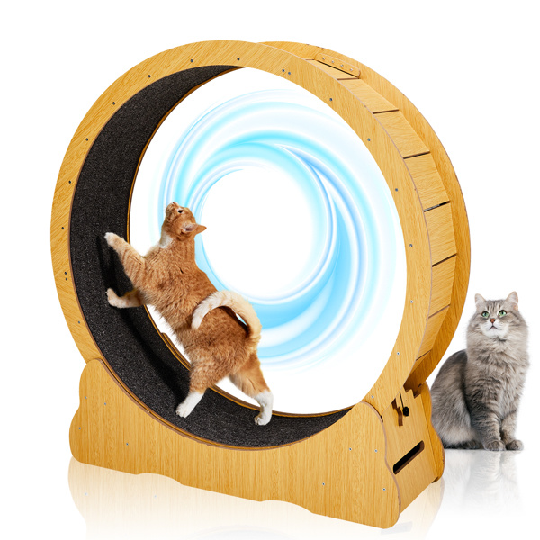 D0102X32NBU 39.4 in. Large Cat Exercise Wheel for Indoor Cats - Silent Cat Treadmill with Safety Lock, Natural Wood