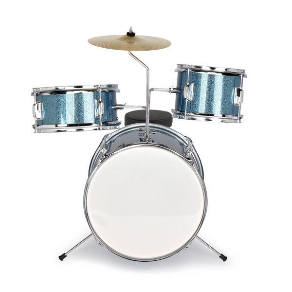 D0102HGK52G 14 x 10 in. Junior Kids Drum Set Kit Pedal Drum Stick Wrench Drum Stool - Sky Blue - 3 Piece