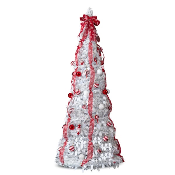 D0102X34EBA 7 ft. Fully Decorated Pre-lit Pop Up Artificial Christmas Tree with 170 Warm Lights & Red Ornaments - White