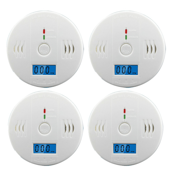D01027R43D8 LCD Display CO Carbon Monoxide Gas Detector Device Home Safety Alarm Detector - Pack of 4