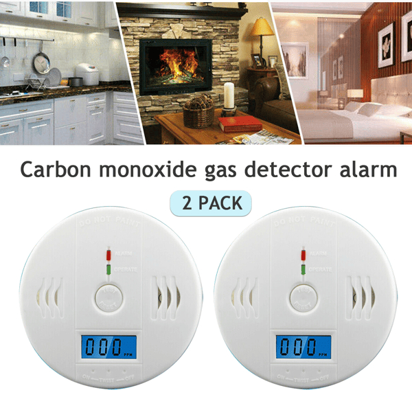 D01027R43DP LCD Display CO Carbon Monoxide Gas Detector Device Home Safety Alarm Detector - Pack of 2