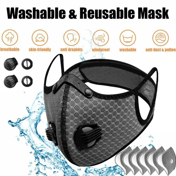 D01027R45LJ Reusable Half Face Cover Mask with Filter Cycling Outdoor Sport Face Mask - Grey