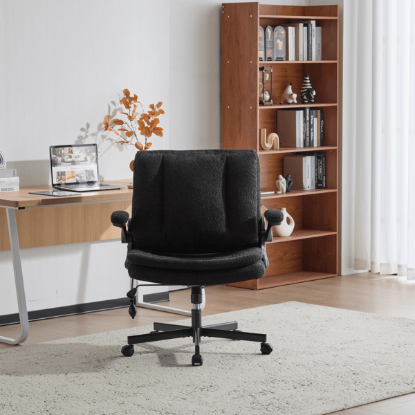 D01027R47LX Criss Cross Legged Office Chair with Flip-Up Back Built-In Dynamic Airbag Lumbar Support, Black