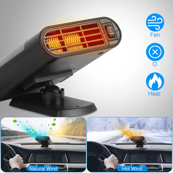24V Car Truck Heater - 200W Fast Heating & Fan Mode, 360 Deg Adjustable, 2-in-1 Defroster Defogger Demister Windshield Heater Defog Defrost