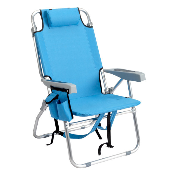 D0102HGNB2V 63 x 70 x 99 cm Heightened Oxford Cloth Silver & White Aluminum Tube Bearing 100kg Capacity Beach Chair - Blue