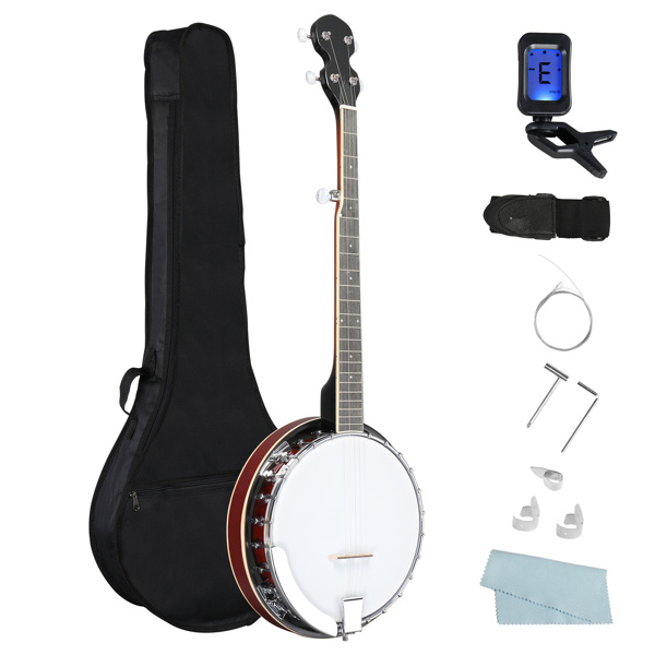 D0102HGNLMA Full Size 5-String Right Handed Banjos Set with Closed Solid Sapele Back & Premium Mahogany Neck & Premium Accessories