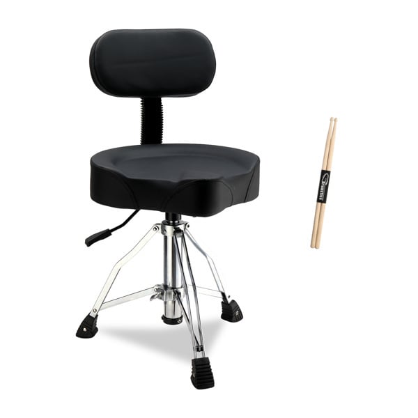 Drum Throne with Backrest, Hydraulic Drum Stool Adjustable Height, Heavy Duty Hydraulic Drum Seat Saddle Design for Drummers - Black