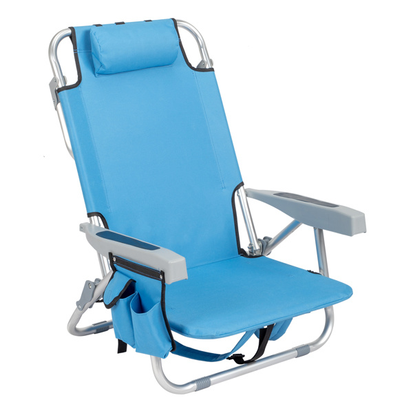 D0102HGUP5A 63 x 65 x 82 cm Short Oxford Cloth Silver & White Aluminum Tube Bearing 100kg Capacity Beach Chair - Blue