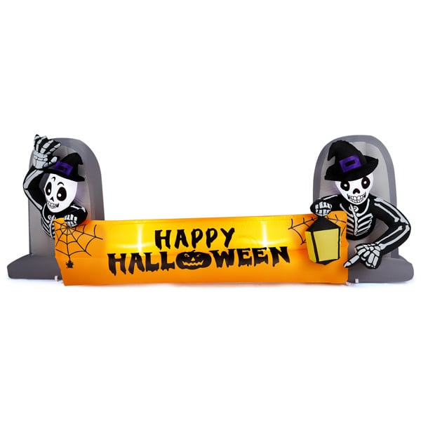 D0102X3627A 9.6 ft. Large Halloween Inflatable Decorations Skeleton Tombstone Banner Outdoor Decorations Blow Up Yard Decor with Built-in LED