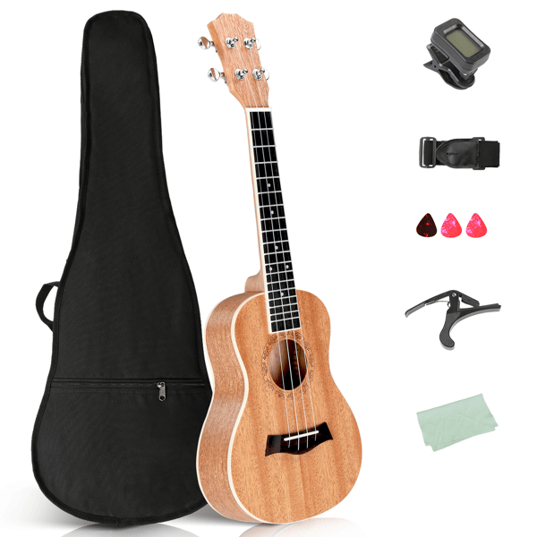 D01027HE7FY 23 in. Concert Ukulele with Mahogany Body & Rosewood Fingerboard - Gig Bag, Capo, Strap, Picks & Tuning Wrench