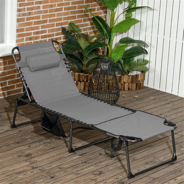 D0102HQEKMY Folding Lounge Beach Chair - Black & Gray