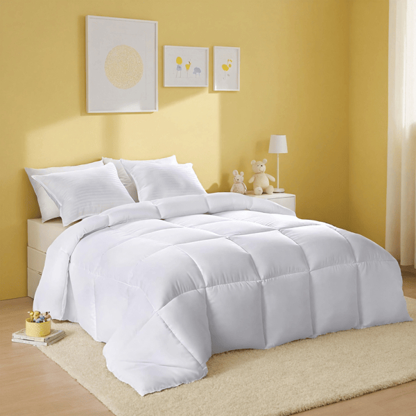 D01027HJ6KW White Oversized Checkered Quilted Plump Duvet Adorable Cozy Design for All Genders Bedrooms