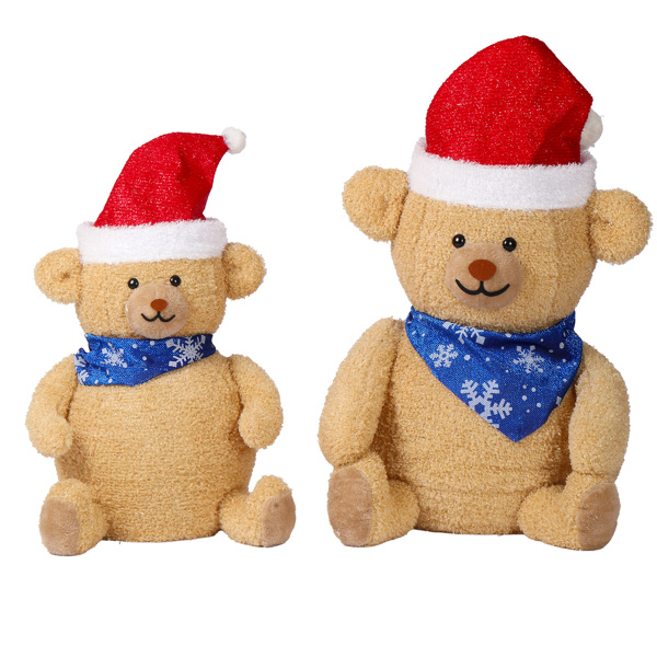 D0102X3K1QU Plush Bear Christmas Decorations, Pre-lit Pull Up Holiday Decor with 60 Warm White LED Lights - Set of 2