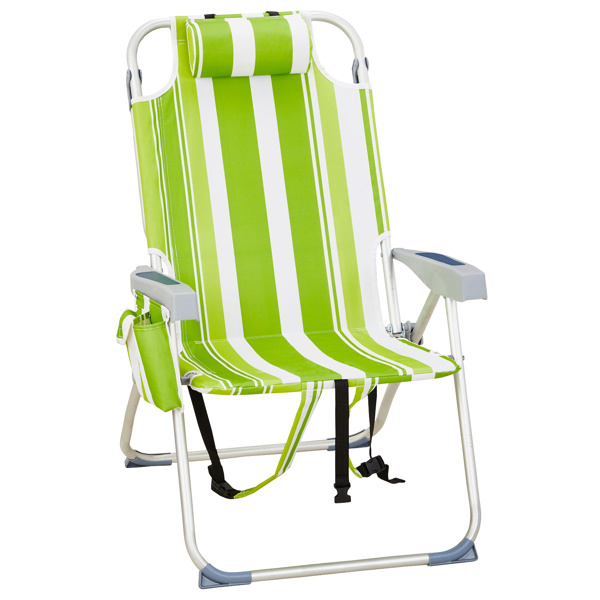 D0102XU7LGV 63 x 70 x 99 cm Heightened Oxford Cloth Silver & White Aluminum Tube Bearing 100kg Capacity Beach Chair - Green Stripes